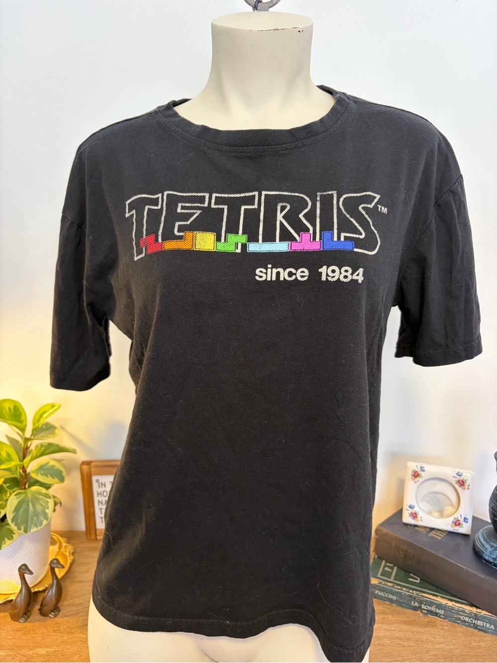 Tetris Since 1984 Black Rainbow Graphic Tee XS/S Retro Gaming Shirt